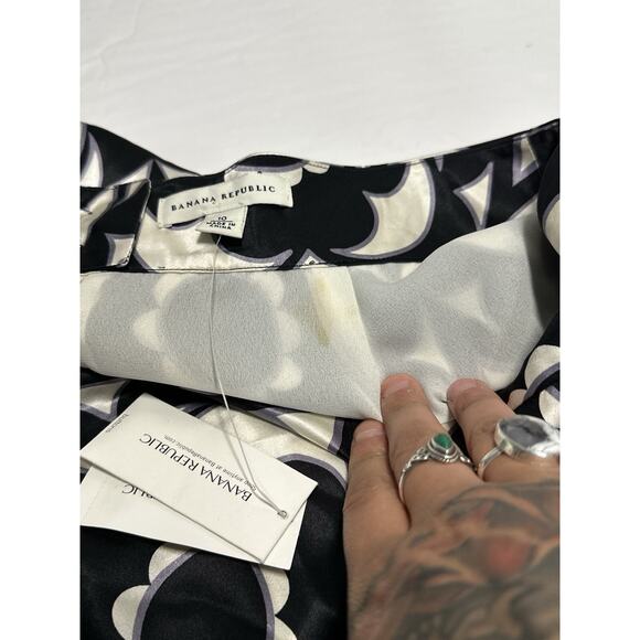 NWT Banana Republic Silk A Line Skirt Black White Size 10 MSRP $79.00 *See Desc* - Picture 5 of 12